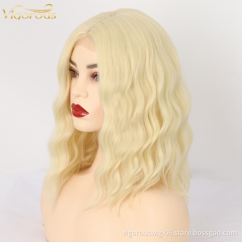 Glueless High Quality Cheap Price Short Small Part Lace Bolned Body Wave For Black Women Synthetic Fiber Hair Bob Wigs